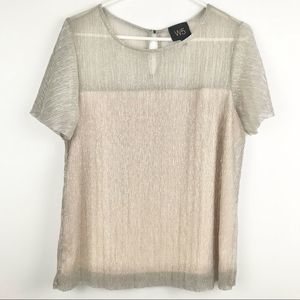 W5 Concepts Anthropologie Short Sleeve Shimmery Gold Ribbed Top